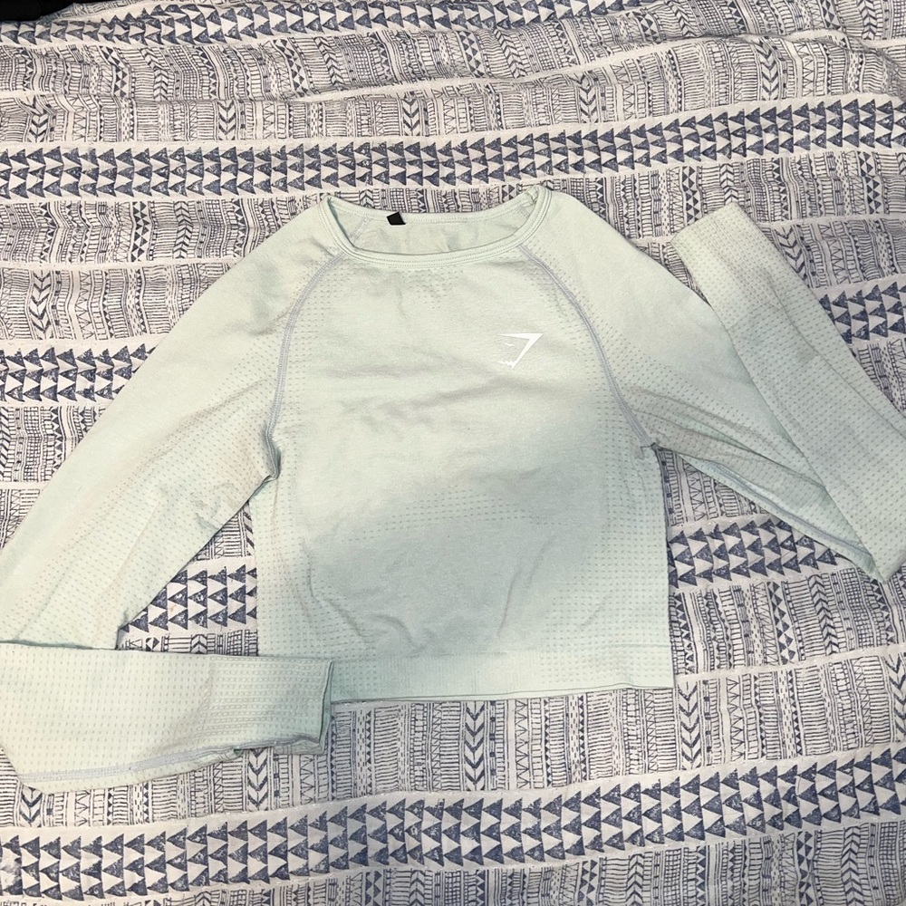 GYMSHARK SEAFOAM GREEN SEAMLESS LONG SLEEVE CROP TOP
